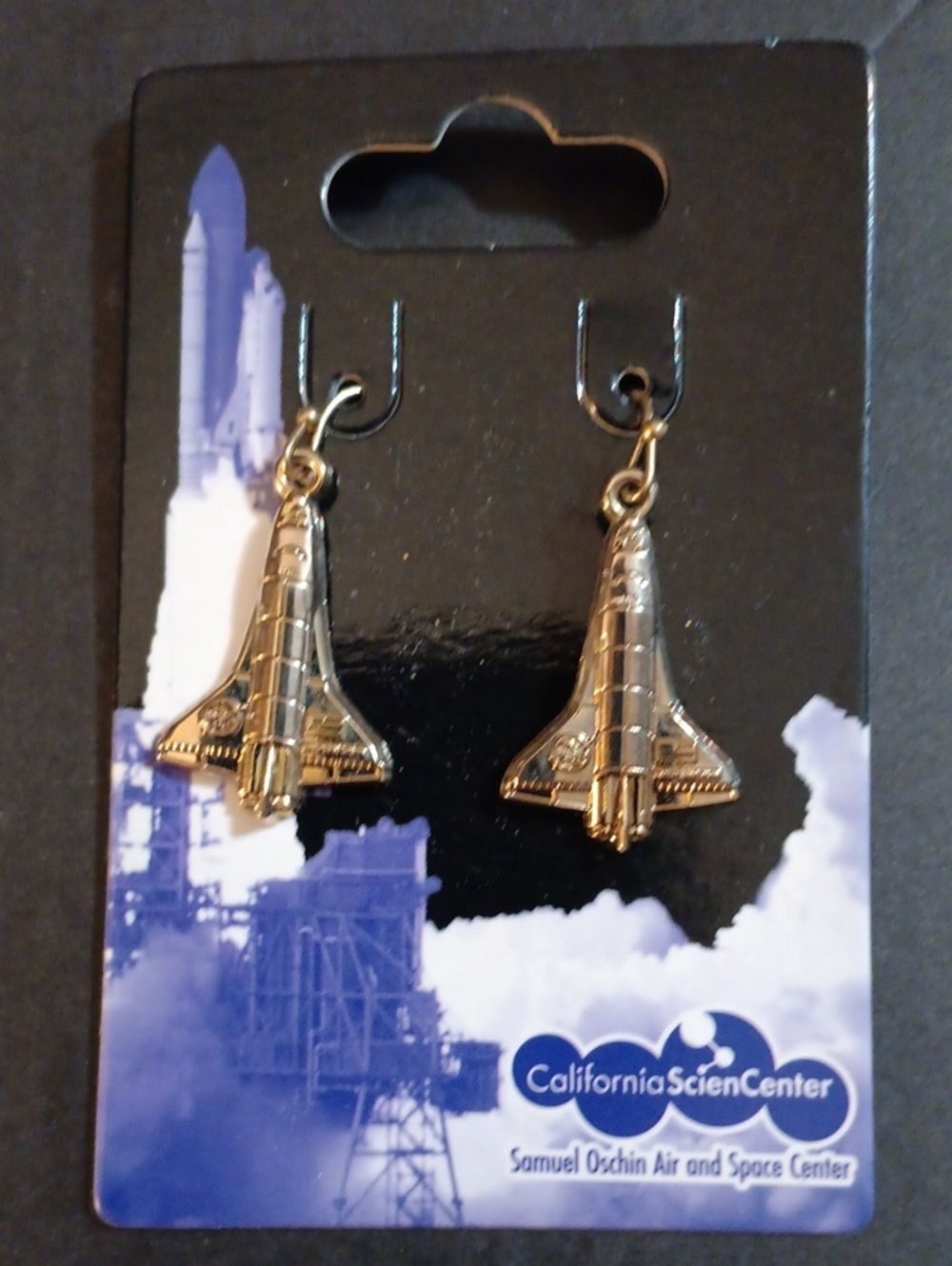 Gold Space Shuttle Endeavour Drop Earrings